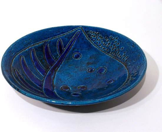 Rorstrand Bowl: Designer & Manufacturer: Carl Halier; Rorstrand Country of Origin & Materials: Sweden; pottery Additional Information & Circa: Large electric blue bowl with incised decoration designed by Carl Halier