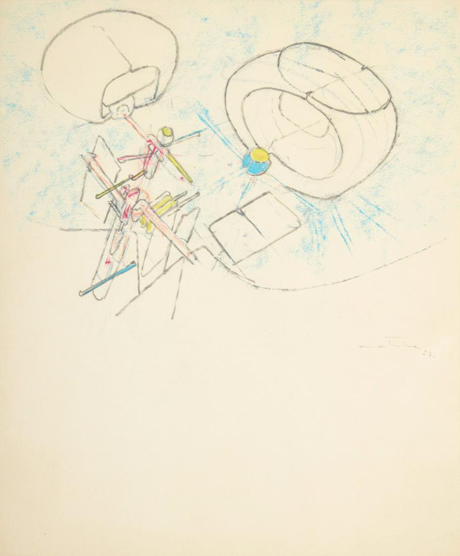 Roberto Matta Drawing: Artist/Designer; Manufacturer: Roberto Matta (1911-2002) Marking(s); notes: signed, DKD 873; date (partially legible) Country of origin; materials: Chilean; paper Dimensions (H, W, D): 17"h, 14.25"w;