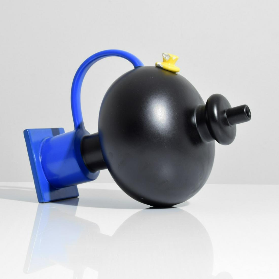 Marco Zanini "Sepik" Teapot, Memphis: Artist/Designer; Manufacturer: Marco Zanini (b. 1954); Alessio Sarri Ceramiche for Memphis Marking(s); notes: signed, labels; 1983 Country of origin; materials: Italy; glazed ceramic Dimensions (H, W,