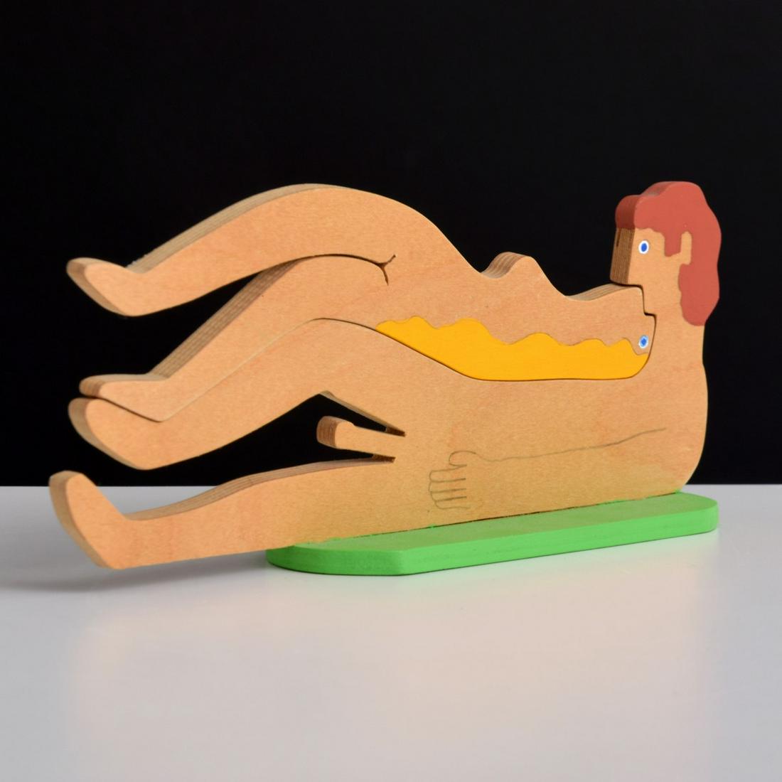 William Accorsi Erotic Puzzle Sculpture, Man & Woman: Artist/Designer; Manufacturer: William Accorsi (b. 1931) Marking(s); notes: signed Country of origin; materials: American; painted wood Dimensions (H, W, D): 3.5"h, 8.25"w, 2"d Additional Information: