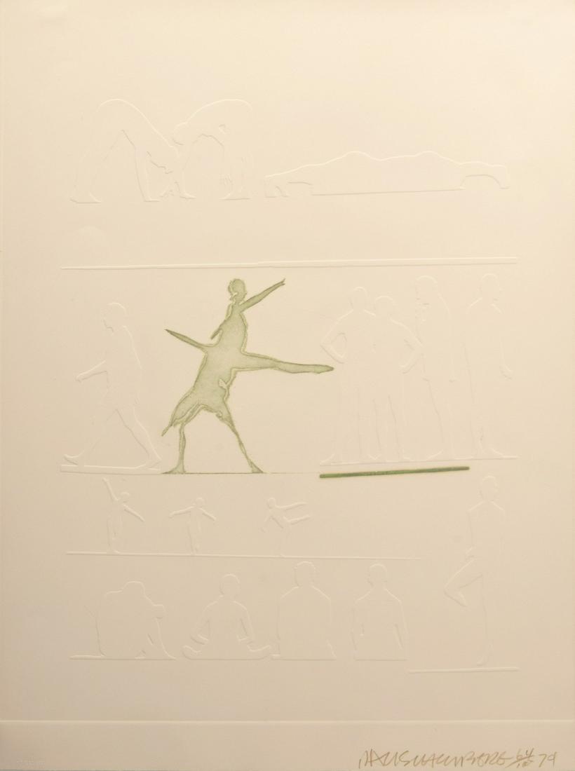 Robert Rauschenberg "Cunningham Relief," Signed Edition: Artist/Designer; Manufacturer: Robert Rauschenberg (1925-2008) Marking(s); notes: signed; ed. 64/100; 1974 Country of origin; materials: American; embossing with hand-rubbed half-tone on Arches Buff p