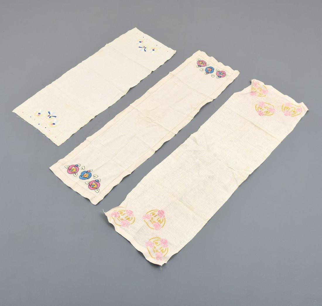 3 Arts & Crafts Embroidered Table Scarves: Artist/Designer; Manufacturer: unknown Marking(s); notes: no marking(s) apparent Country of origin; materials: USA; fabric Dimensions (H, W, D): varies Additional Information: Textiles