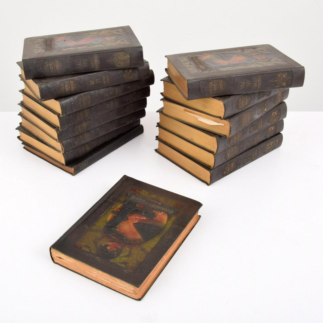 15 Elbert Hubbard "Little Journeys" Leather Bound Books: Artist/Designer; Manufacturer: Elbert Hubbard; WM. Wise & Co. Marking(s); notes: marking(s) Country of origin; materials: USA; leather, paper Dimensions (H, W, D): 8.5"h, 6.25"w Additional Information