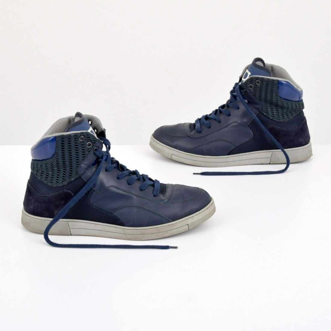 Salvatore Ferragamo Men's Leather High-Top Sneakers: Artist/Designer; Manufacturer: Salvatore Ferragamo Marking(s); notes: labels, marking(s) Country of origin; materials: see detail photos Dimensions (H, W, D): marked size 9 Additional Information: Nav