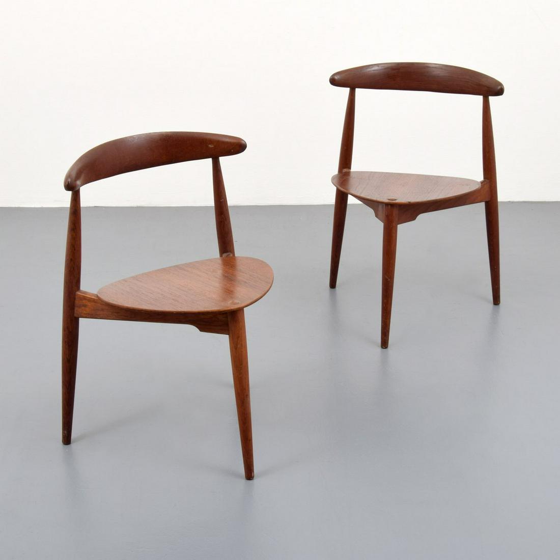 Pair of Hans Wegner "Heart" Chairs: Artist/Designer; Manufacturer: Hans Wegner; Fritz Hansen Marking(s); notes: marking(s) Country of origin; materials: Denmark; wood Dimensions (H, W, D): 29"h, 21"w, 19"d; 17" seat height Additional In