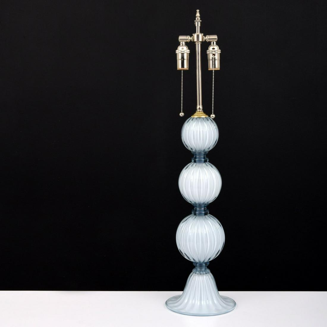Alberto Dona Murano Ball Lamp: Artist/Designer; Manufacturer: Alberto Dona Marking(s); notes: signed Country of origin; materials: Italy; metal, chromed metal, glass Dimensions (H, W, D): 32"h, 7"dia Additional Information: Lamp ha