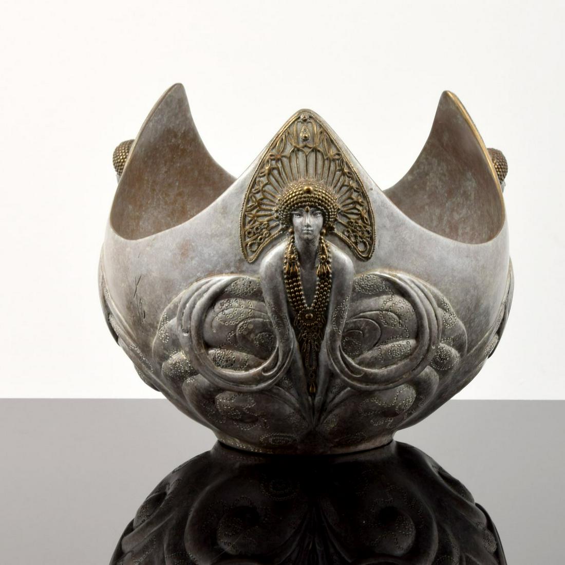 Erte "Trois Femme" Bronze Art Deco Bowl: Artist/Designer; Manufacturer: Romain de Tirtoff a.k.a. Erte (1892 - 1990) Marking(s); notes: signed; ed. 332/395 plus 6 AP; 1991 Country of origin; materials: Russian/French; bronze Dimensions (H, W,