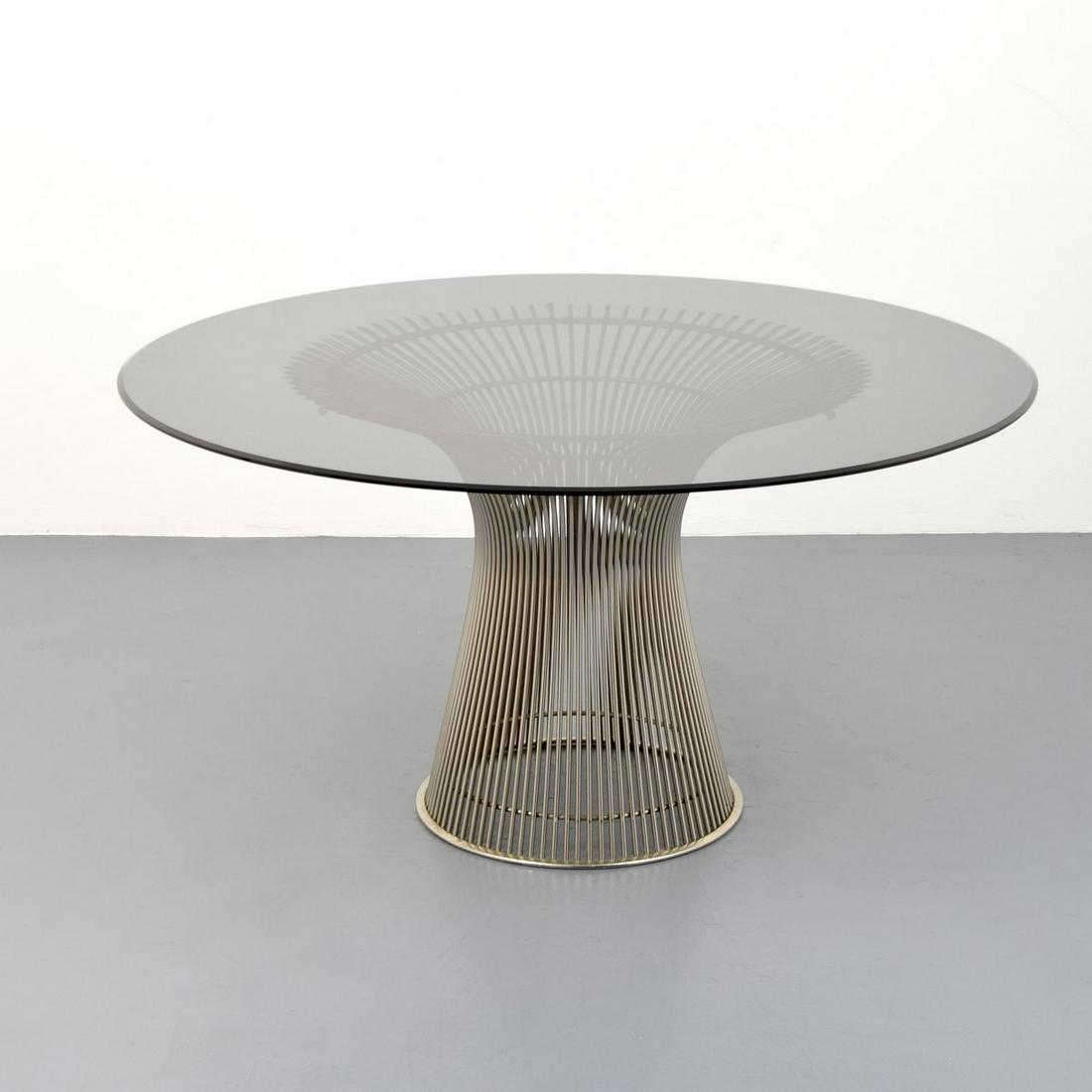 Warren Platner Dining Table: Artist/Designer; Manufacturer: Warren Platner; Knoll Marking(s); notes: no marking(s) apparent Country of origin; materials: USA; metal, glass Dimensions (H, W, D): 27.75"h, 53.25"dia Additional Infor
