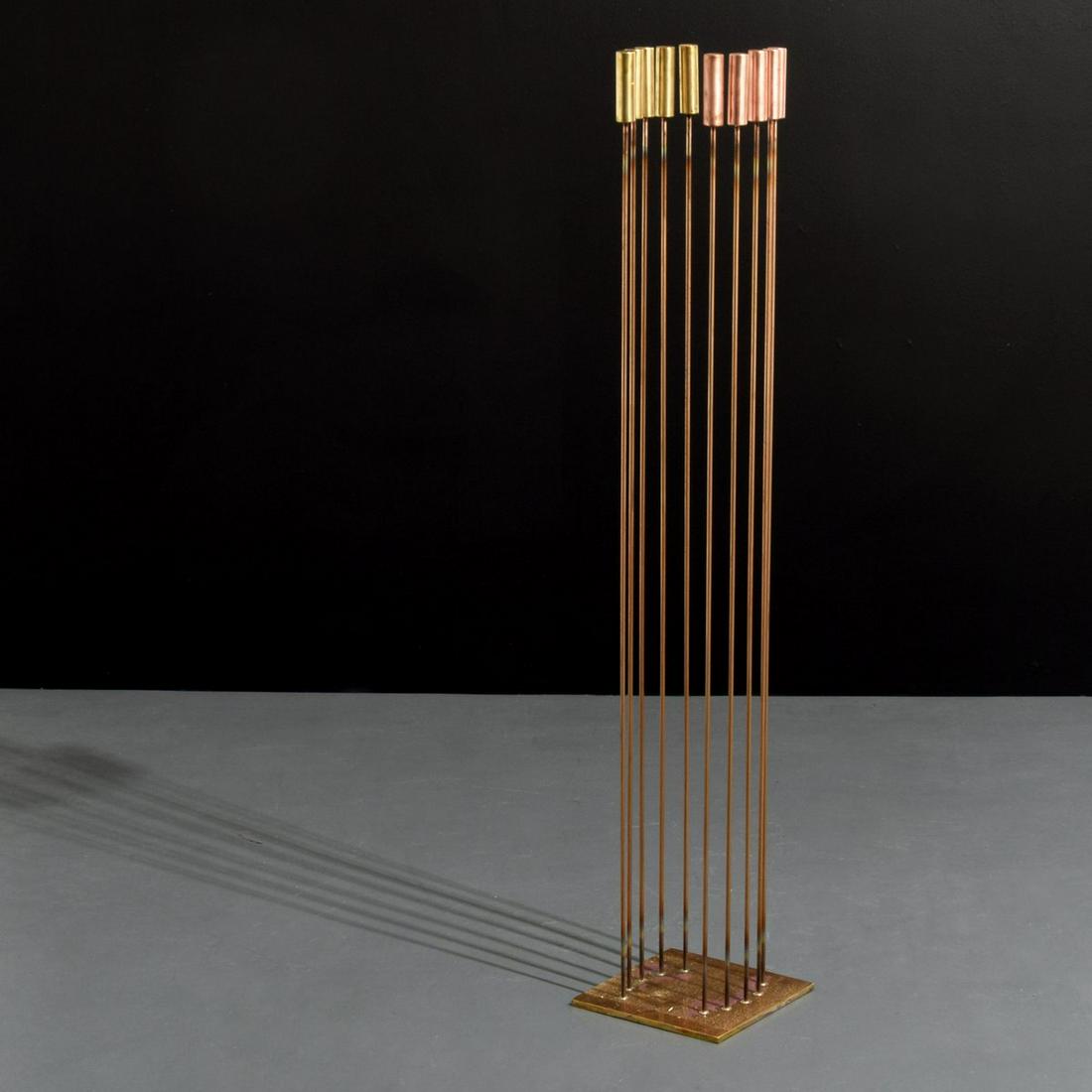 Large Val Bertoia Sounding Sculpture, 51"h: Artist/Designer; Manufacturer: Val Bertoia (b. 1949) Marking(s); notes: B-2493; 2021 Country of origin; materials: American; brass, copper, beryllium copper Dimensions (H, W, D): 51.5"h, 9.5"w, 9.5"d;
