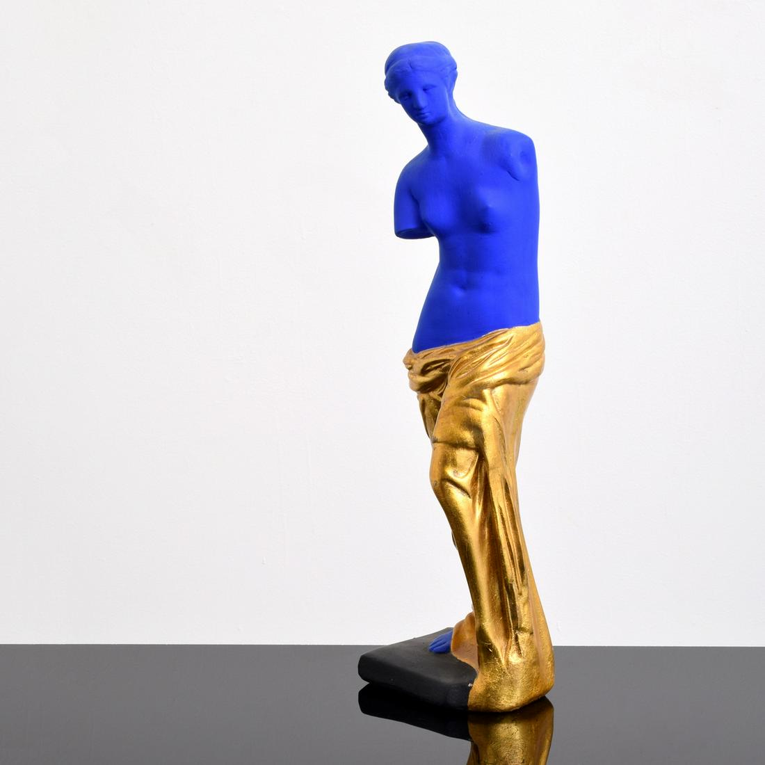 Venus De Milo Sculpture, Manner of Yves Kline: Artist/Designer; Manufacturer: Enrique Mancini Marking(s); notes: no marking(s) apparent Country of origin; materials: American; painted plaster Dimensions (H, W, D): 25.25"h, 7.25"w, 5.75"d Additiona