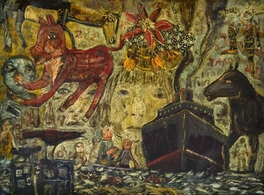 Terry Turrell Painting: Artist/Designer; Manufacturer: Terry Turrell (b. 1946) Marking(s); notes: 2004 Country of origin; materials: American; enamel on paper Dimensions (H, W, D): 22.5"h, 30.25"w; 32.5"h, 39.5"w frame Addit