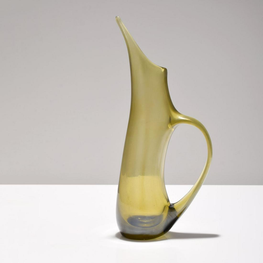 Giorgio Ferro "Anse Volante" Vessel, Provenance Lobel: Artist/Designer; Manufacturer: Giorgio Ferro; Arte Vetraria Muranese (A.V.E.M.) Marking(s); notes: no marking(s) apparent Country of origin; materials: Italy; glass Dimensions (H, W, D): 14"h, 6"w, 3"