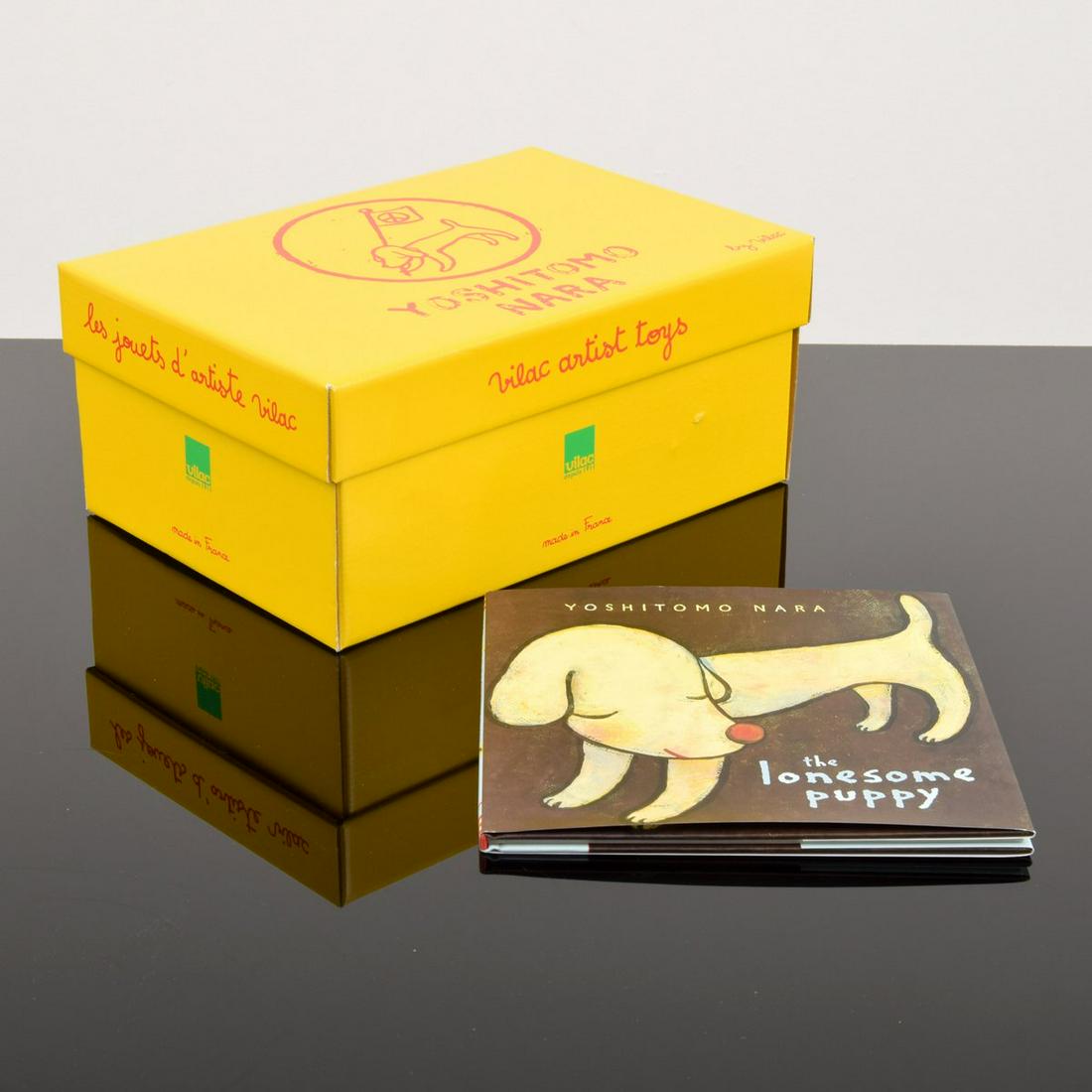 Yoshitoma Nara Pull Toy & "Lonesome Puppy" Book: Artist/Designer; Manufacturer: Yoshitoma Nara; Vilac Marking(s); notes: Vilac label, tag, serial no. 719374, marking(s); 2005 (toy), 2008 (book) Country of origin; materials: France (toy), China (book