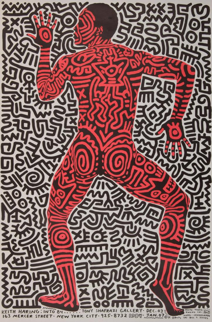 Keith Haring "Into 84" Lithograph Exhibition Poster: Artist/Designer; Manufacturer: Keith Haring (1958-1990) Marking(s); notes: marking(s) Country of origin; materials: American; lithograph Dimensions (H, W, D): 35"h, 23"w Additional Information: Poster