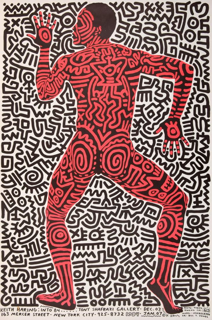 Keith Haring "Into 84" Lithograph Exhibition Poster: Artist/Designer; Manufacturer: Keith Haring (1958-1990) Marking(s); notes: marking(s) Country of origin; materials: American; lithograph Dimensions (H, W, D): 35"h, 23"w Additional Information: Poster