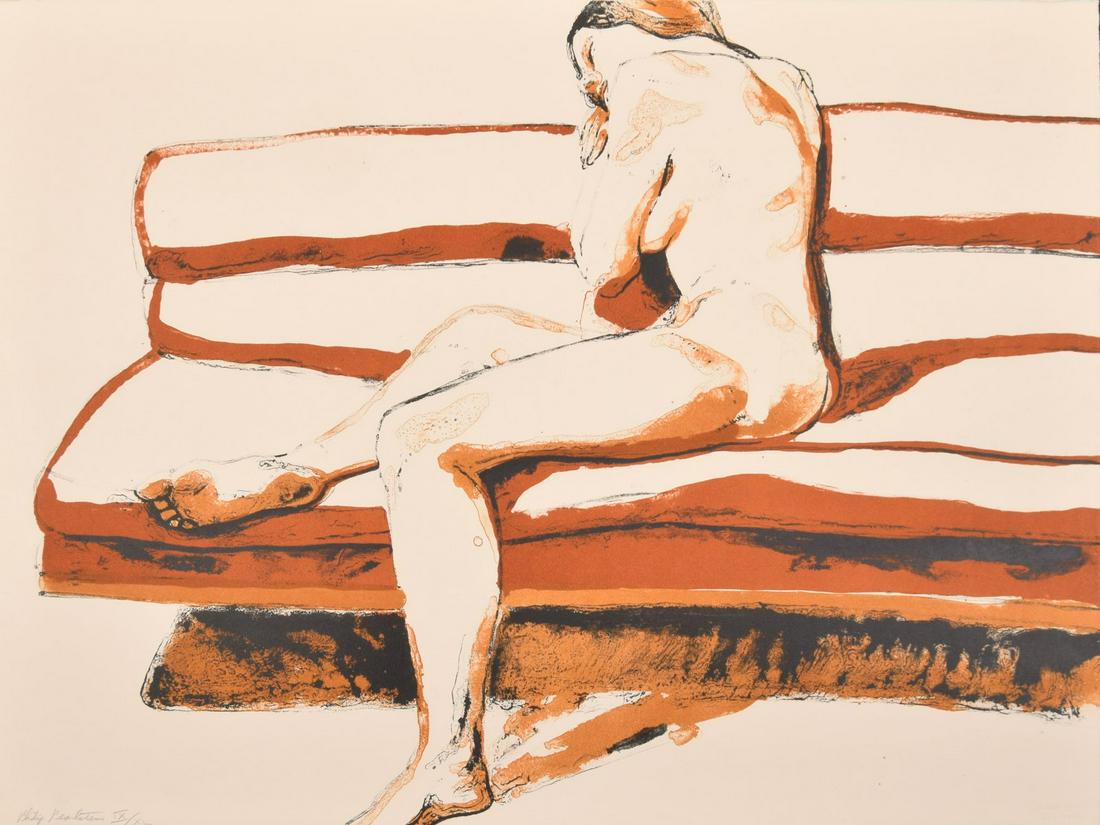 Philip Pearlstein Nude Lithograph, Signed Edition: Artist/Designer; Manufacturer: Philip Pearlstein (b. 1924) Marking(s); notes: signed, blind stamp; IX/XL Country of origin; materials: American; lithograph on buff Arches paper Dimensions (H, W, D): 2