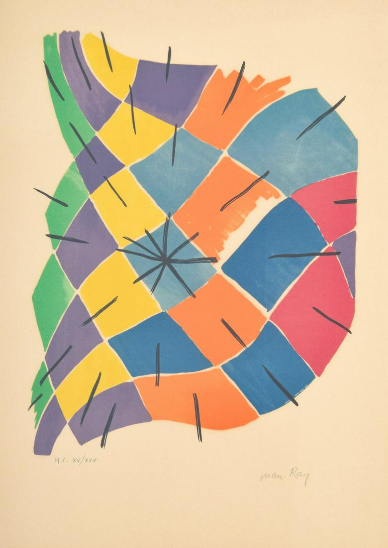 Man Ray "Vitrail" Lithograph, Signed Edition: Artist/Designer; Manufacturer: Man Ray (1890-1976) Marking(s); notes: signed; HC XV/XXV for the edition of 90; 1968 Country of origin; materials: American; lithograph on wove paper Dimensions (H, W, D