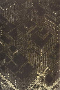 Large Yvonne Jacquette Lithograph, Signed Edition: Artist/Designer; Manufacturer: Yvonne Jacquette (b. 1934) Marking(s); notes: signed; AP 7/12 for the edition of 60; 1982 Country of origin; materials: American; lithograph printed from two aluminum pl