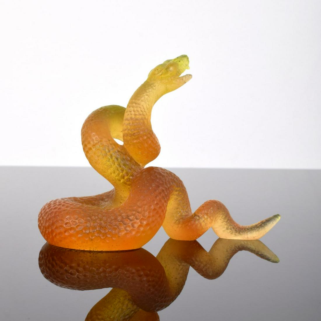 Daum Pate-de-Verre Snake Sculpture/Figurine: Artist/Designer; Manufacturer: Daum Marking(s); notes: signed, marking(s) Country of origin; materials: France; crystal Dimensions (H, W, D): 3.75"h, 5"w, 2.75"d Additional Information: Provenance: Co