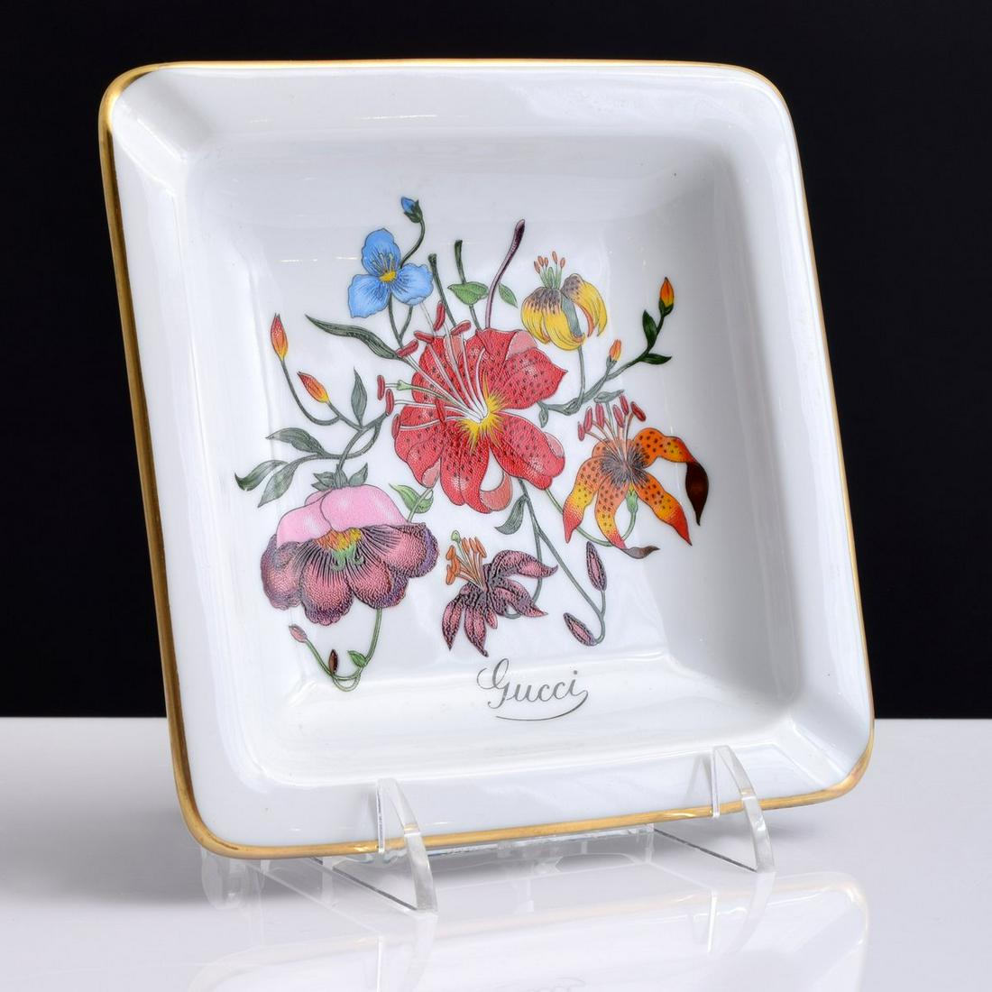 Richard Ginori for Gucci Dish/Ashtray: Artist/Designer; Manufacturer: Gucci; Richard Ginori Marking(s); notes: signed Country of origin; materials: Italy, Germany; ceramic Dimensions (H, W, D): 1"h, 5.5"w, 5.5"d Additional Information: Pro