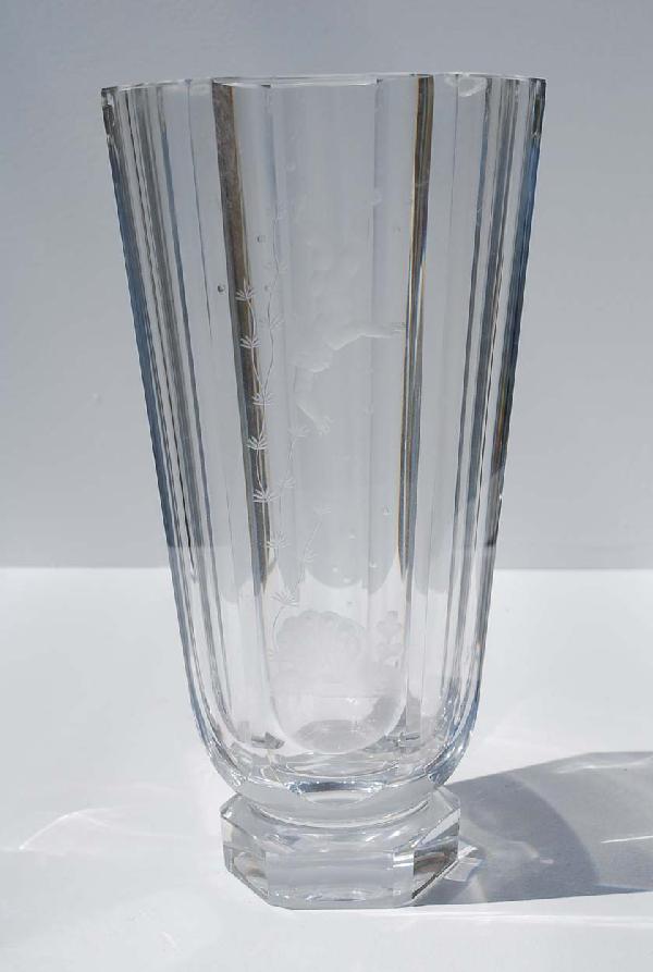 Orrefors Vase: Designer & Manufacturer: Orrefors Country of Origin & Materials: Sweden; Glass Additional Information & Circa: Vase by Orrefors with etched image of diving child, signed; Circa 1940's Dimensions: 9.2
