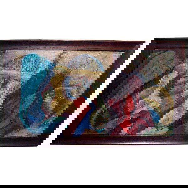 Modernist Painting by Olga Bober: Designer & Manufacturer: Olga Bober Country of Origin & Materials: Additional Information & Circa: Modernist painting signed Olga Bober Dimensions: 20"H, 34"W