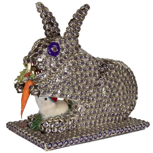 Richard Kopp Folk Art Rabbit: Designer & Manufacturer: Richard Kopp Country of Origin & Materials: USA; Found Materials Additional Information & Circa: Large folk art rabbit using found materials by Richard Kopp Dimensions: 26"H, 