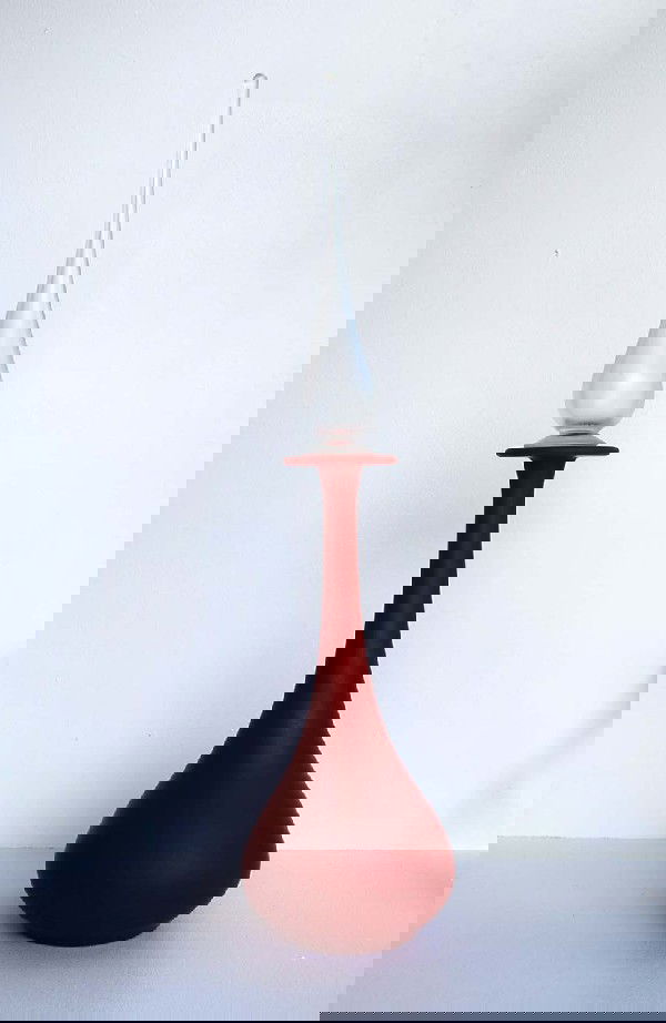 Large Carlo Moretti Style Decanter: Designer & Manufacturer: Style of Carlo Moretti Country of Origin & Materials: Italy; Blown Glass Additional Information & Circa: Large satin decanter in the style of Carlo Moretti, Murano, Italy; Ci