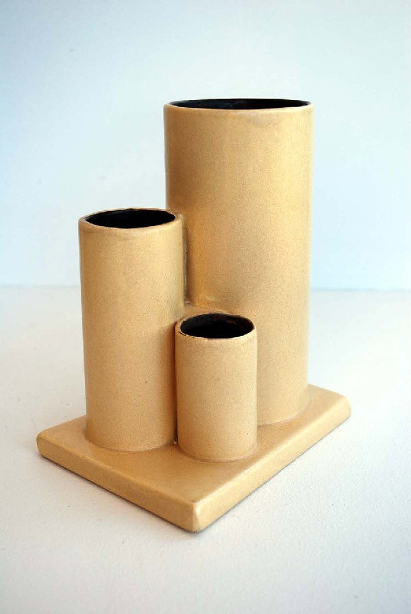 Rumrill Vase: Designer & Manufacturer: Rumrill Country of Origin & Materials: USA; Pottery Additional Information & Circa: Architectural vase by Rumrill, signed Dimensions: 7"H, 6"W, 4.5"D