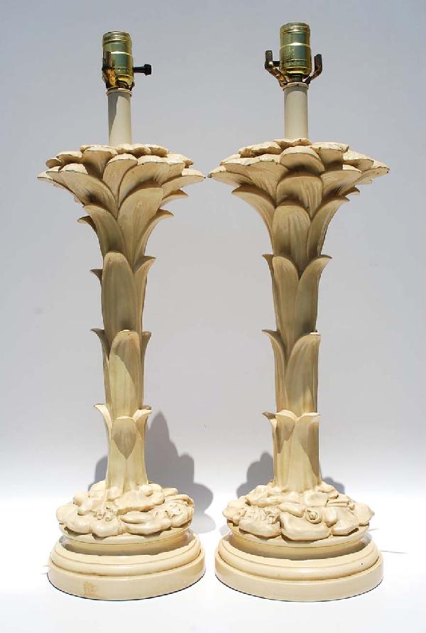 Pair of Serge Roche Lamps, Attributed: Designer & Manufacturer: Serge Roche Attributed Country of Origin & Materials: Plaster Additional Information & Circa: Pair of palm lamps attributed to Serge Roche in original ivory lacquer; Circa 19