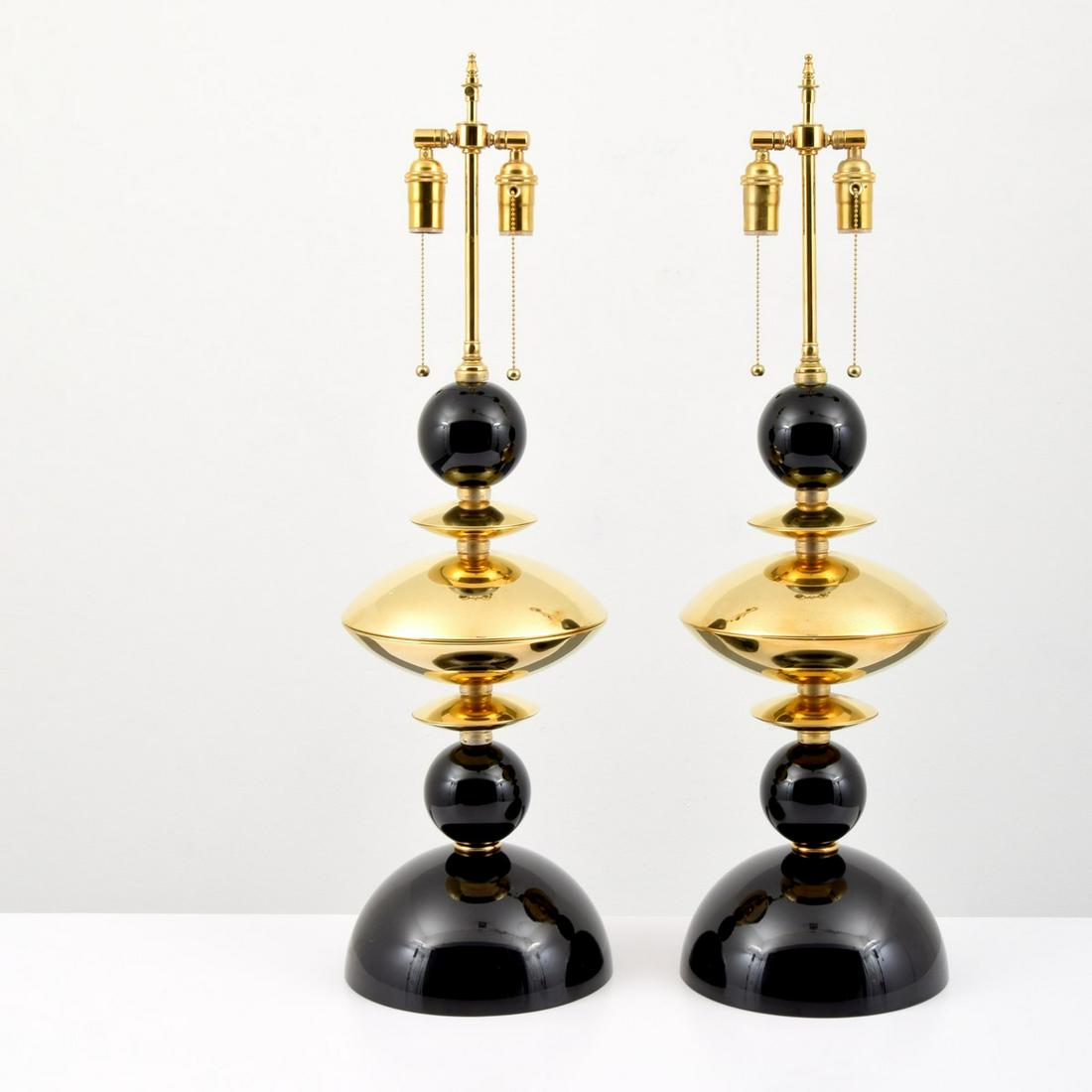 Pair of Lamps, Manner of Tommi Parzinger: Artist/Designer; Manufacturer: Tommi Parzinger, manner of Marking(s); notes: no marking(s) apparent Country of origin; materials: country of origin unknown; glass, brass Dimensions (H, W, D): 33"h, 10