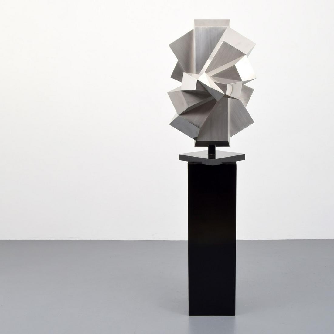 Large Dolly Moreno Sculpture: Artist/Designer; Manufacturer: Dolly Moreno (20th Century) Marking(s); notes: stamped signature Country of origin; materials: Brazilian; stainless steel Dimensions (H, W, D): 78.5"h, 27"w, 27"d; pedes