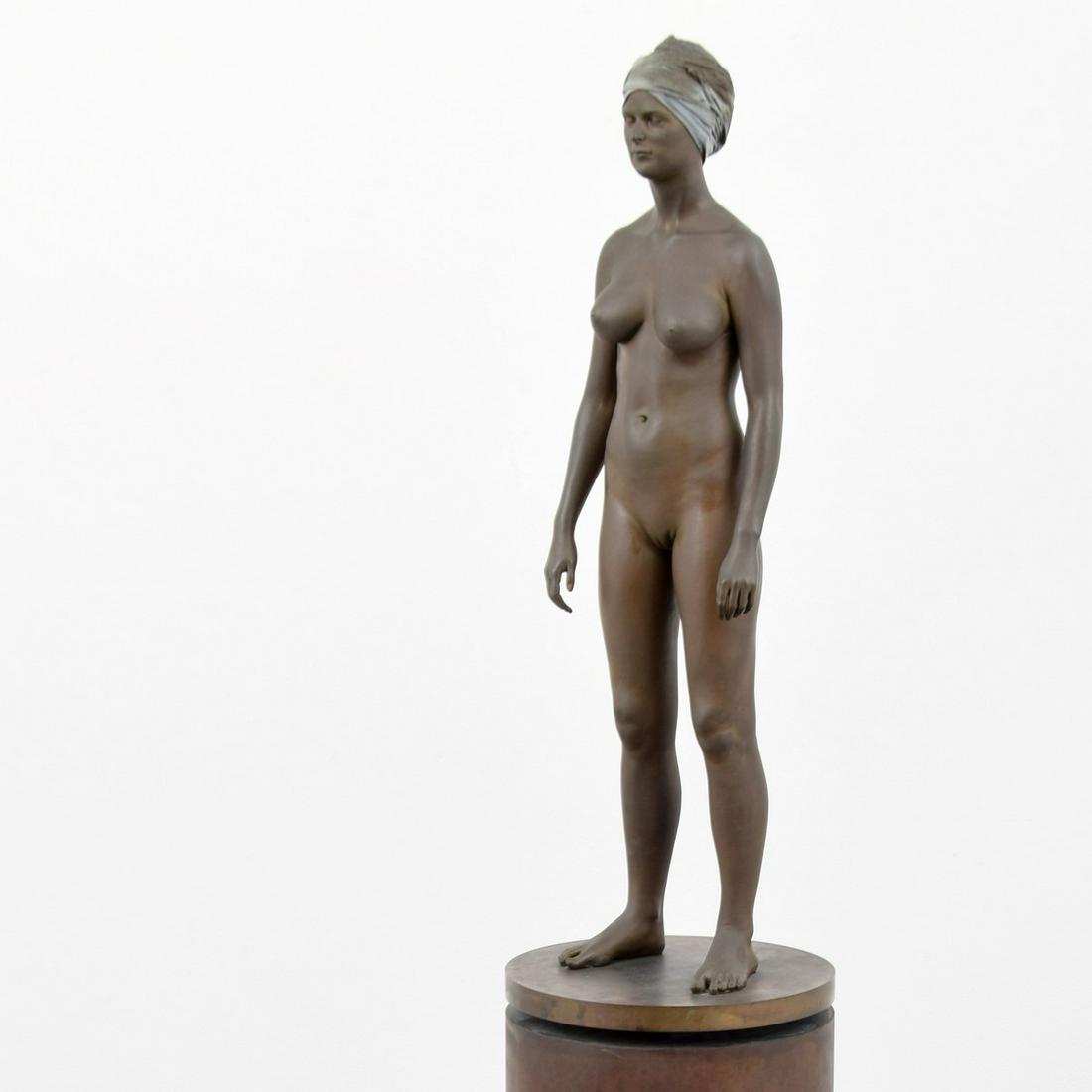 Large Robert Graham Bronze Sculpture, Female Nude: Artist/Designer; Manufacturer: Robert Graham (1938-2008) Marking(s); notes: signed; ed. 4/9 Country of origin; materials: Mexican/American; bronze, painted bronze Dimensions (H, W, D): 68"h, 12"dia (i