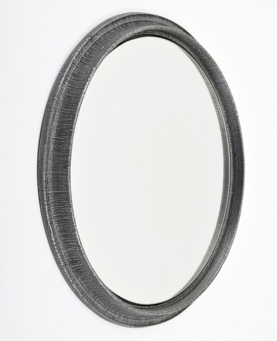 Lorenzo Burchiellaro Mirror: Artist/Designer; Manufacturer: Lorenzo Burchiellaro (1933-2017) Marking(s); notes: no marking(s) apparent Country of origin; materials: Italy; metal, mirrored glass Dimensions (H, W, D): 28.5"dia, 2.5