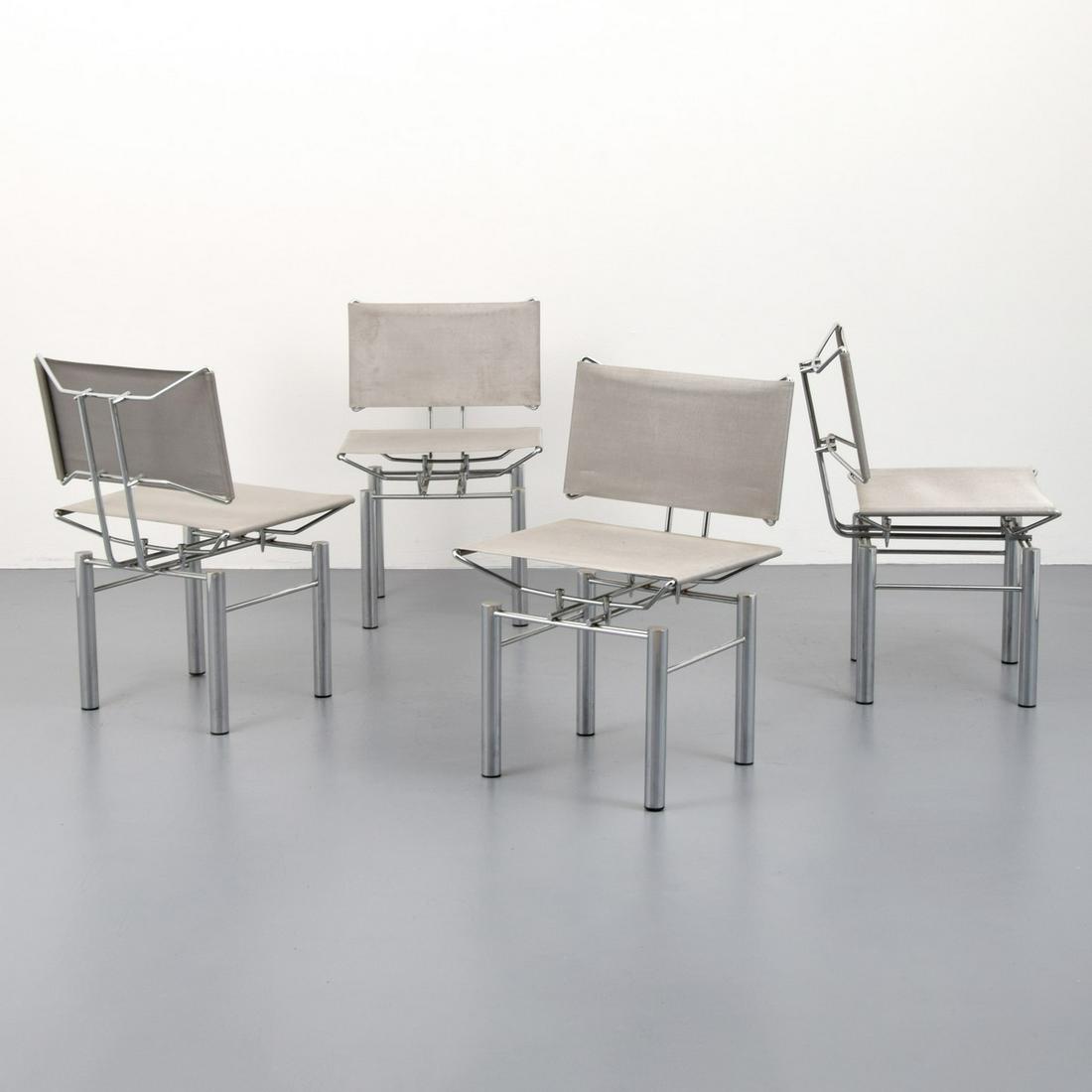 Set of 4 Hans Ullrich Bitsch Chairs: Artist/Designer; Manufacturer: Hans Ullrich Bitsch; Kusch & Co. Marking(s); notes: no marking(s) apparent Country of origin; materials: Germany; chromed metal, upholstery Dimensions (H, W, D): 31.5"h,