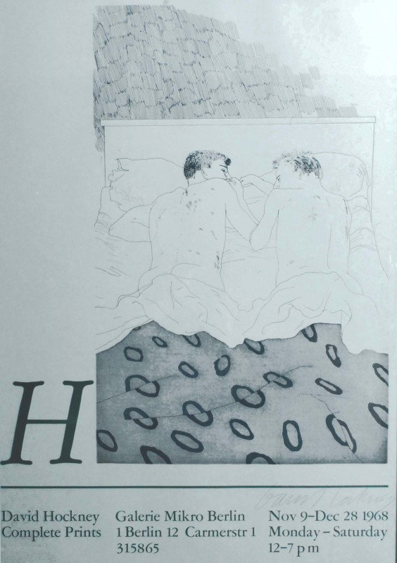 Signed David Hockney Poster: Designer & Manufacturer: David Hockney Markings: signed Country of Origin & Materials: England; poster Additional Information & Circa: Poster by David Hockney (1937-) for a "complete prints" exhibitio