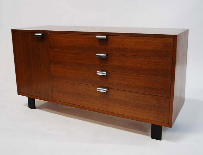George Nelson Chest: Designer & Manufacturer: George Nelson; Herman Miller Markings: none Country of Origin & Materials: USA; wood, aluminum Additional Information & Circa: Chest with aluminum pulls by George Nelson for H