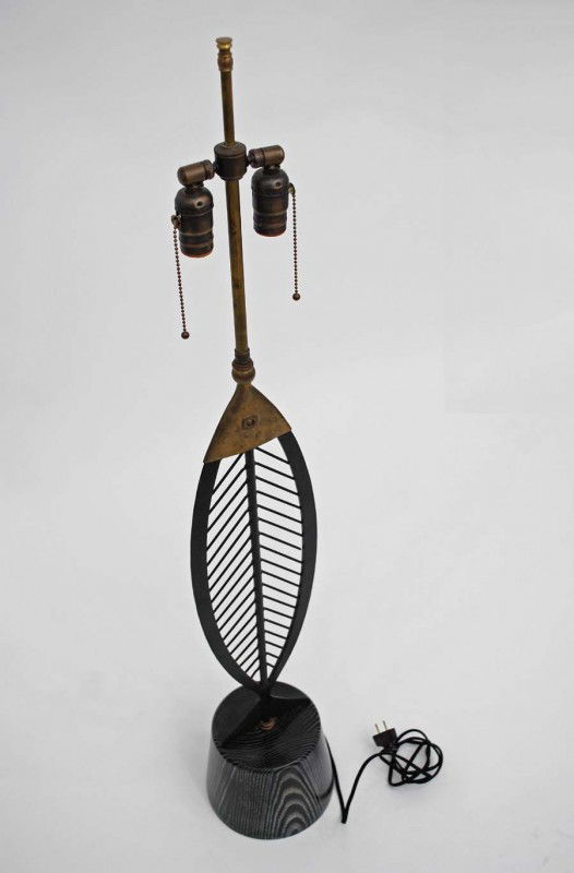 Lamp in the Manner of Frederick Weinberg: Designer & Manufacturer: Manner of Frederick Weinberg Markings: none Country of Origin & Materials: metal, brass, wood Additional Information & Circa: Large fish lamp in the manner of Frederick Weinbe