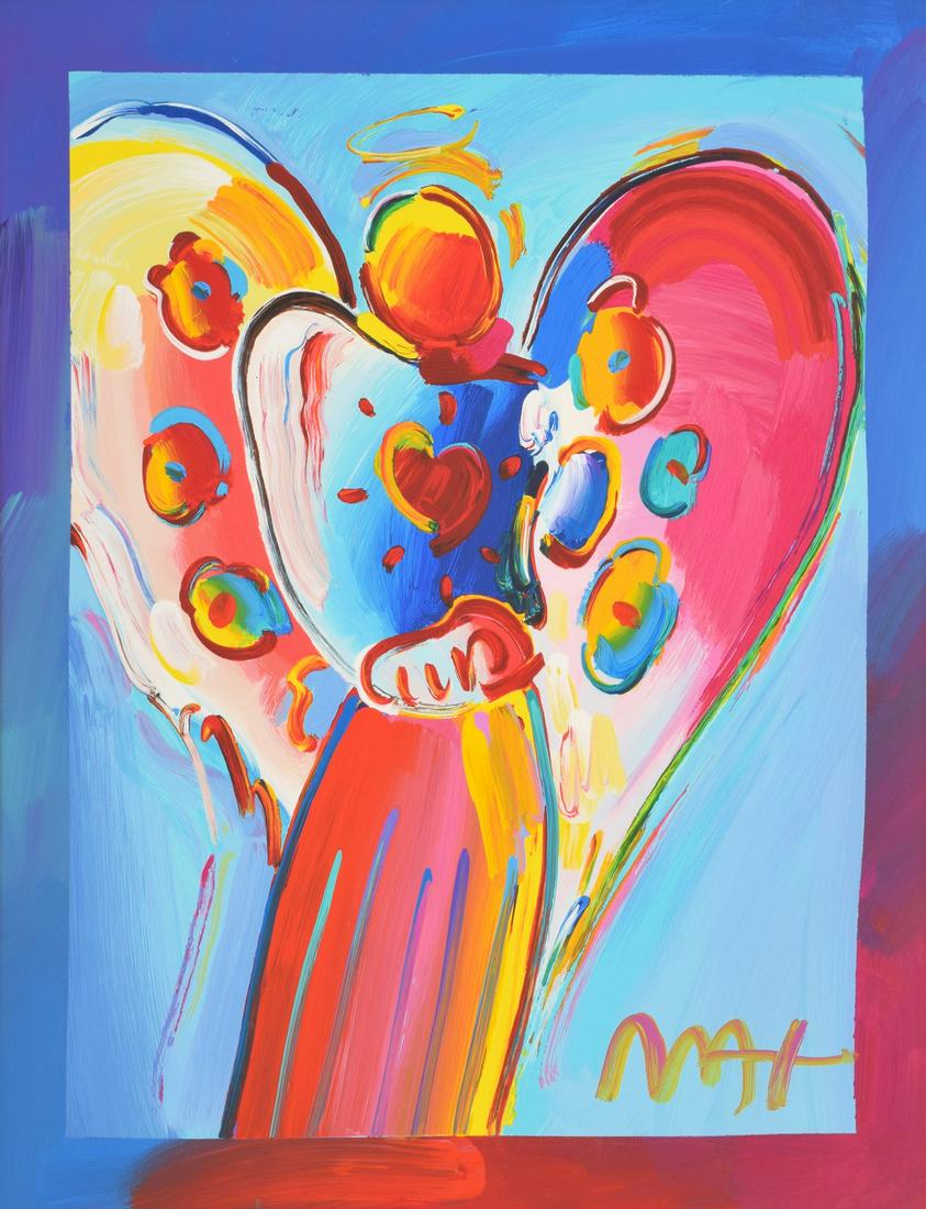 Peter Max Mixed Media Work on Paper: Artist/Designer; Manufacturer: Peter Max (b. 1937) Marking(s); notes: signed Country of origin; materials: American; overpainted serigraph on paper Dimensions (H, W, D): 26.5"h, 21"w; 38.25"h, 33"w fr