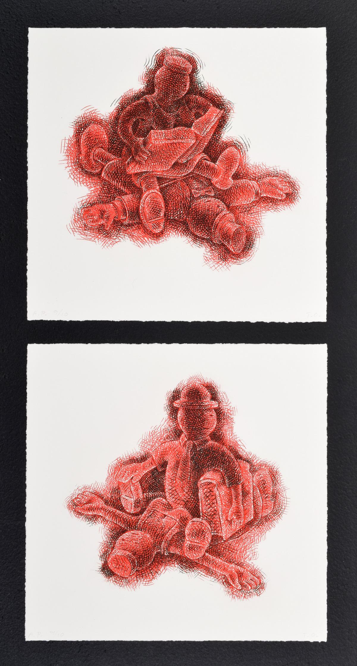 Tom Otterness Etching (Diptych), Signed Edition: Artist/Designer; Manufacturer: Tom Otterness (b. 1952) Marking(s); notes: signed; AP 9/10 for the edition of 40; 1992 Country of origin; materials: American; hardground etching and engraving Dimension