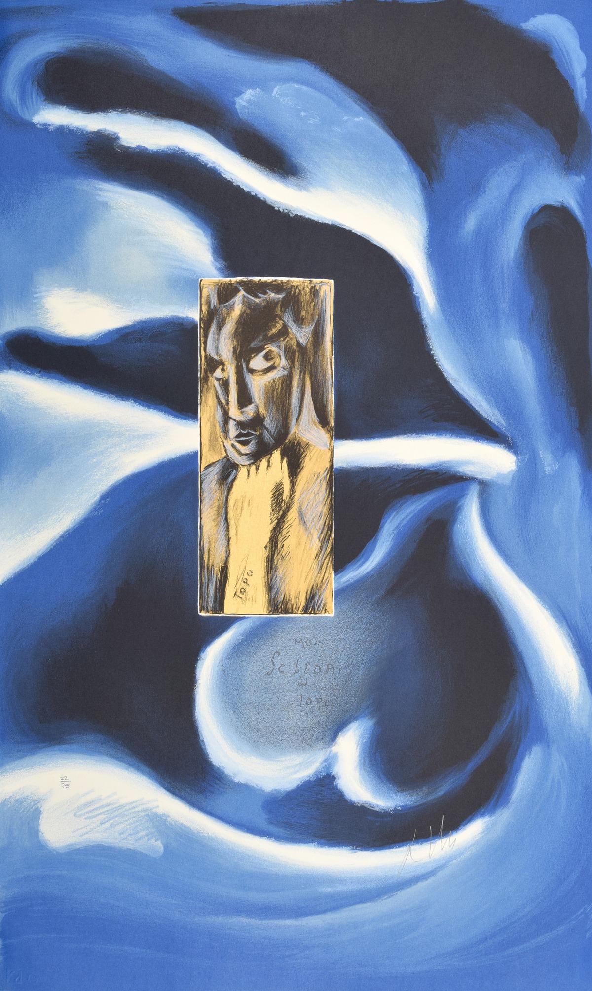 Sandro Chia "Topo" Lithograph, Signed Edition: Artist/Designer; Manufacturer: Sandro Chia (b. 1946) Marking(s); notes: signed, blind stamp, marking(s); ed. 22/75 Country of origin; materials: Italian; lithograph on six panels of Somerset soft whit