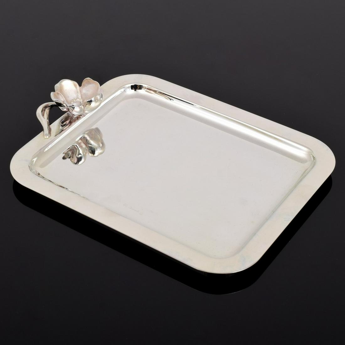 Christofle Silver "Anemone" Tray: Artist/Designer; Manufacturer: Christofle Marking(s); notes: signed, marking(s) Country of origin; materials: France; silver plate Dimensions (H, W, D): 1.25"h, 9.25"w, 7"d Additional Information: The
