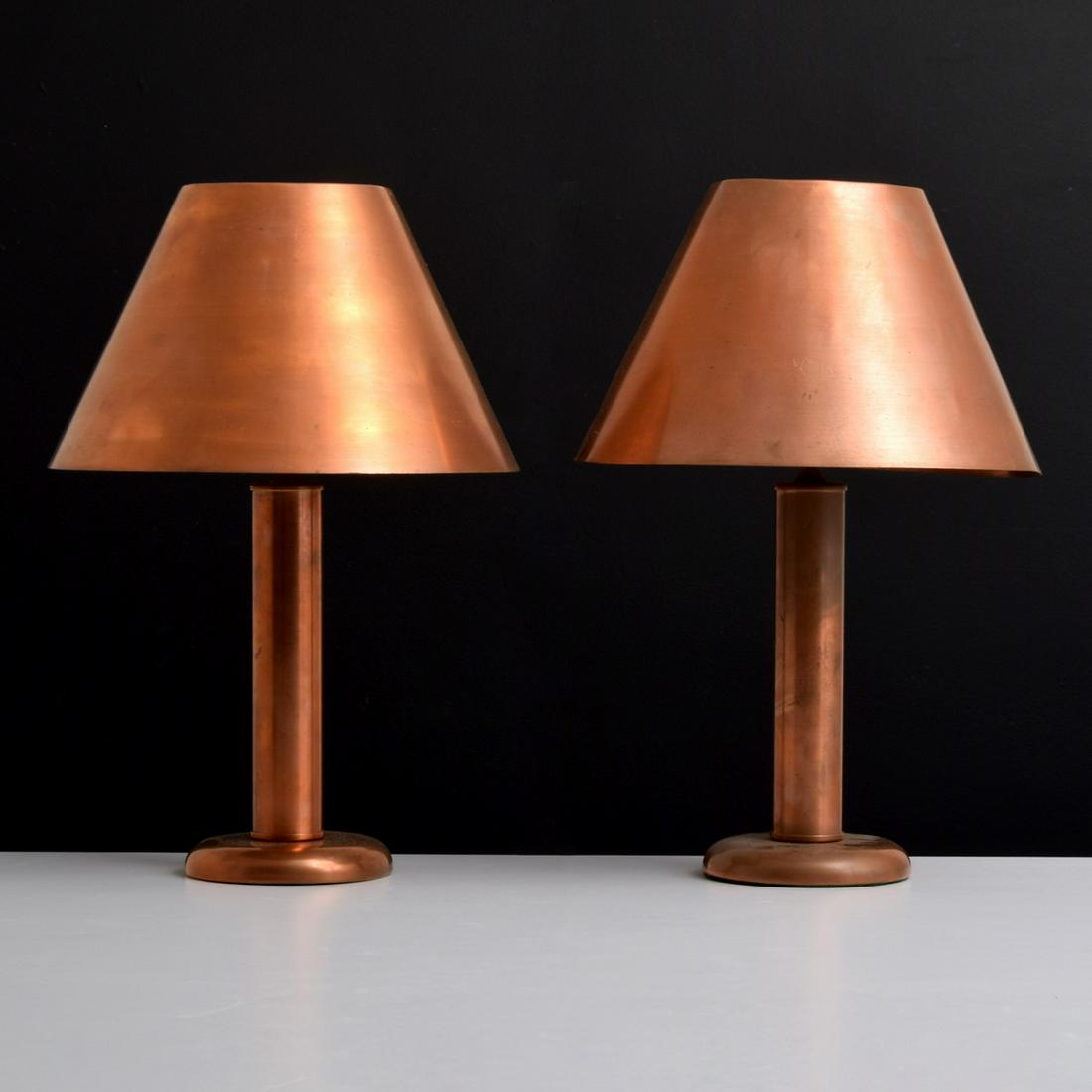 Pair of Lamps, Manner of Walter von Nessen: Artist/Designer; Manufacturer: Walter von Nessen, manner of Marking(s); notes: possible marking(s)(see photographs) Country of origin; materials: country of origin unknown; copper, glass, felt Dimensi