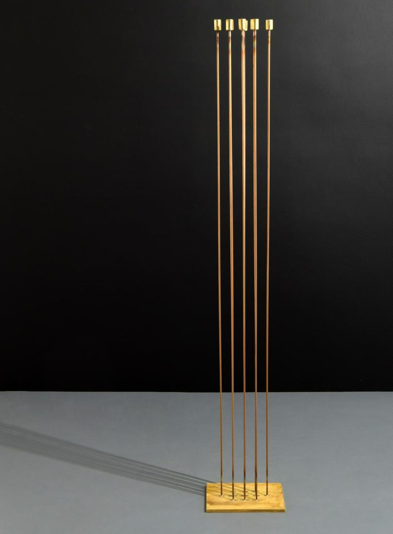Monumental Val Bertoia Sounding Sculpture, 74"H: Artist/Designer; Manufacturer: Val Bertoia (b. 1949) Marking(s); notes: B-2524; 2022 Country of origin; materials: American; brass, beryllium copper Dimensions (H, W, D): 74"h, 12.25"h, 11.25"w; 78"h,