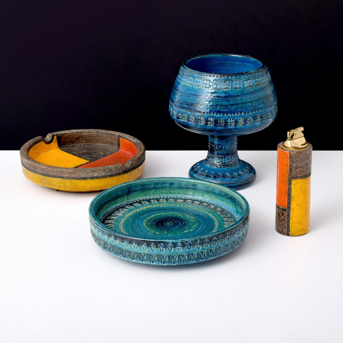 4 Aldo Londi for Bitossi Tabletop Accessories: Artist/Designer; Manufacturer: Aldo Londi; Bitossi Marking(s); notes: marking(s) Country of origin; materials: Italy; ceramic, metal Dimensions (H, W, D): largest: 9.5"h, 8"dia Additional Information: