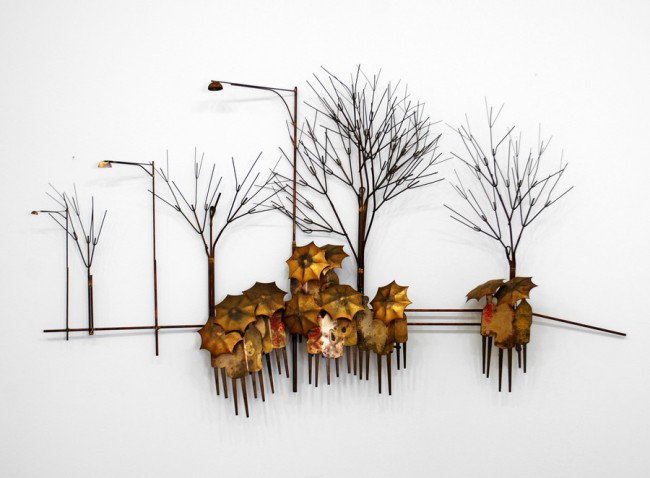 Curtis Jere Wall Sculpture: Designer & Manufacturer: Curtis Jere; Artisan House Markings: signed Country of Origin & Materials: USA; metal Additional Information & Circa: Wall sculpture of a Paris street scene by Curtis Jere; Ci