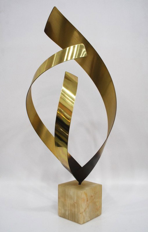 Curtis Jere Table Sculpture: Designer & Manufacturer: Curtis Jere; Artisan House Markings: signed, dated Country of Origin & Materials: USA; metal, onyx Additional Information & Circa: Table sculpture on a onyx base by Curtis Jer