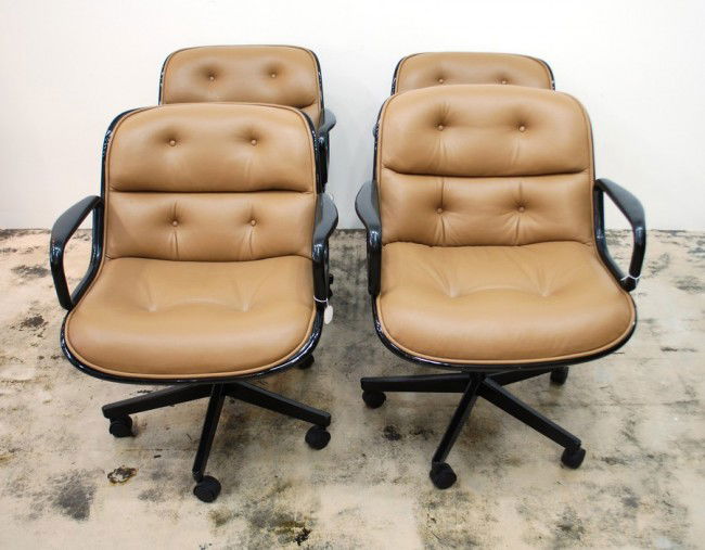 Set of 4 Leather Charles Pollock Chairs: Designer & Manufacturer: Charles Pollock; Knoll Markings: marked Country of Origin & Materials: USA; leather, plastic, metal Additional Information & Circa: Set of 4 leather chairs by Charles Pollock