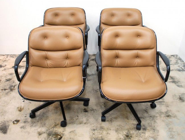 Set of 4 Leather Charles Pollock Chairs: Designer & Manufacturer: Charles Pollock; Knoll Markings: marked Country of Origin & Materials: USA; leather, plastic, metal Additional Information & Circa: Set of 4 leather chairs by Charles Pollock