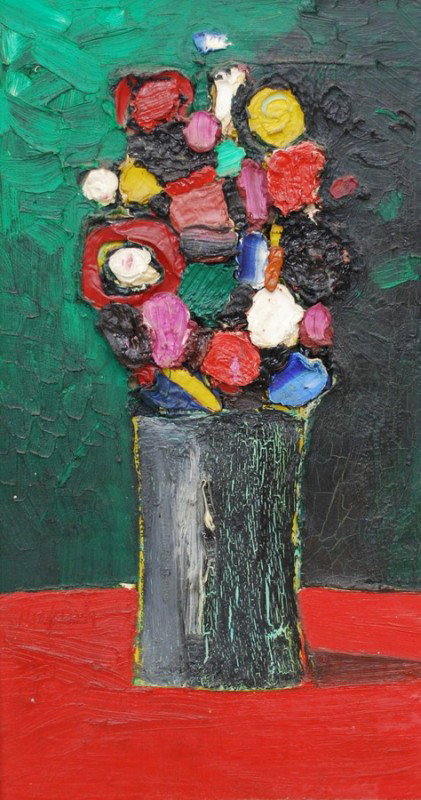 Giuseppe Napoli Painting: Designer & Manufacturer: Giuseppe Napoli Markings: signed, dated, titled Country of Origin & Materials: USA; on board Additional Information & Circa: Floral still life "Fiori" by Giuseppe Napoli; 1963